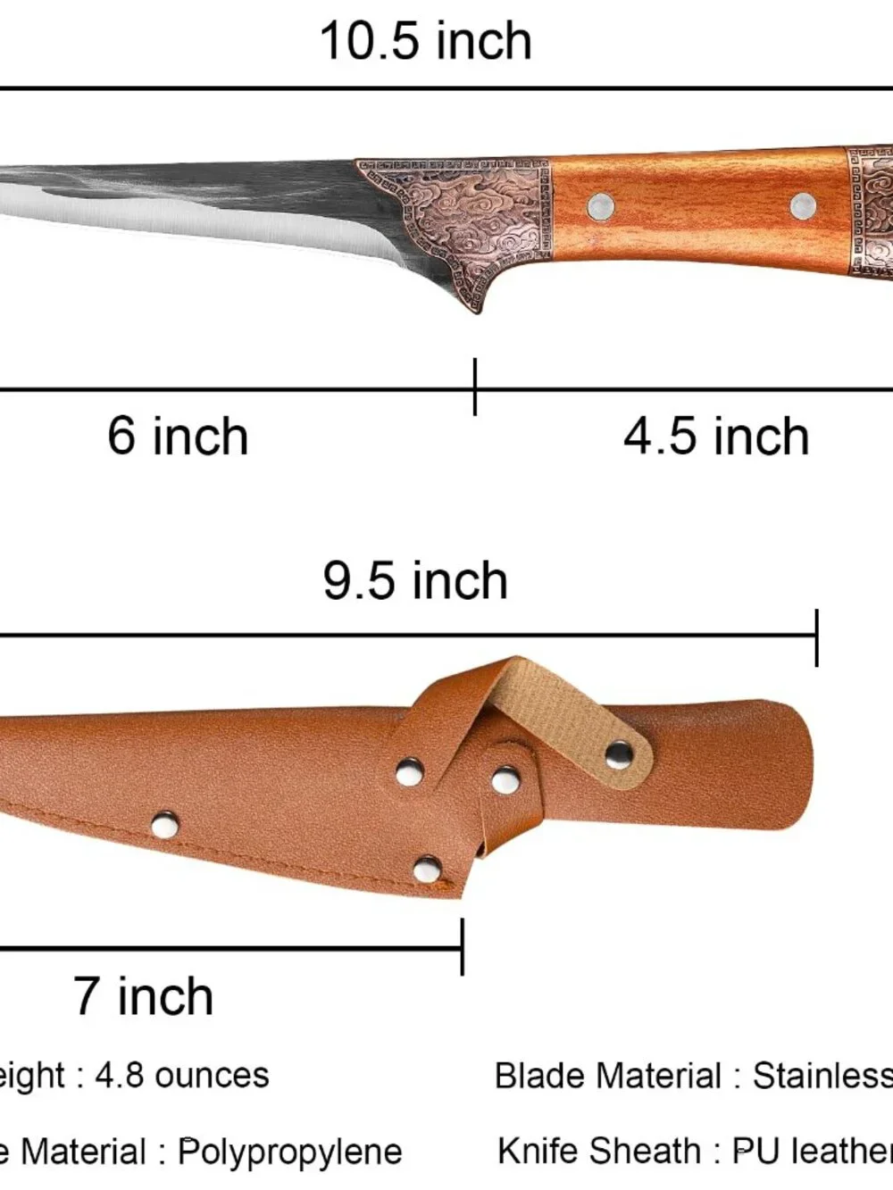 6 Inch Boning Knife - Curved Semi-Stiff Blade for Meat Cutting, Filleting & Debo